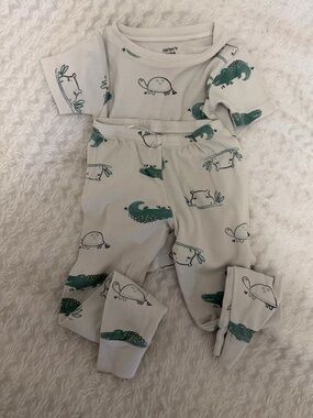 #158 Carter's Green Animal Print Baby Pajama Set
